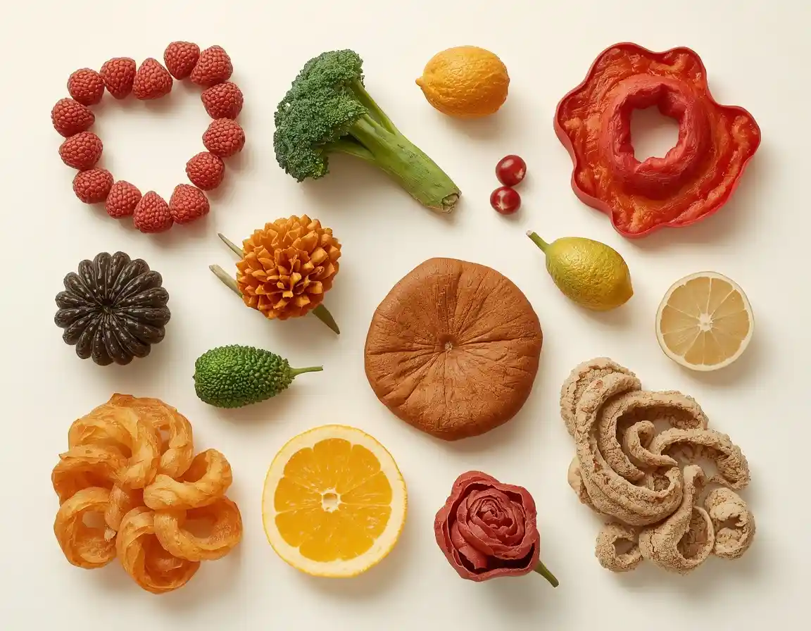 Abstract organic shapes representing diverse food exploration